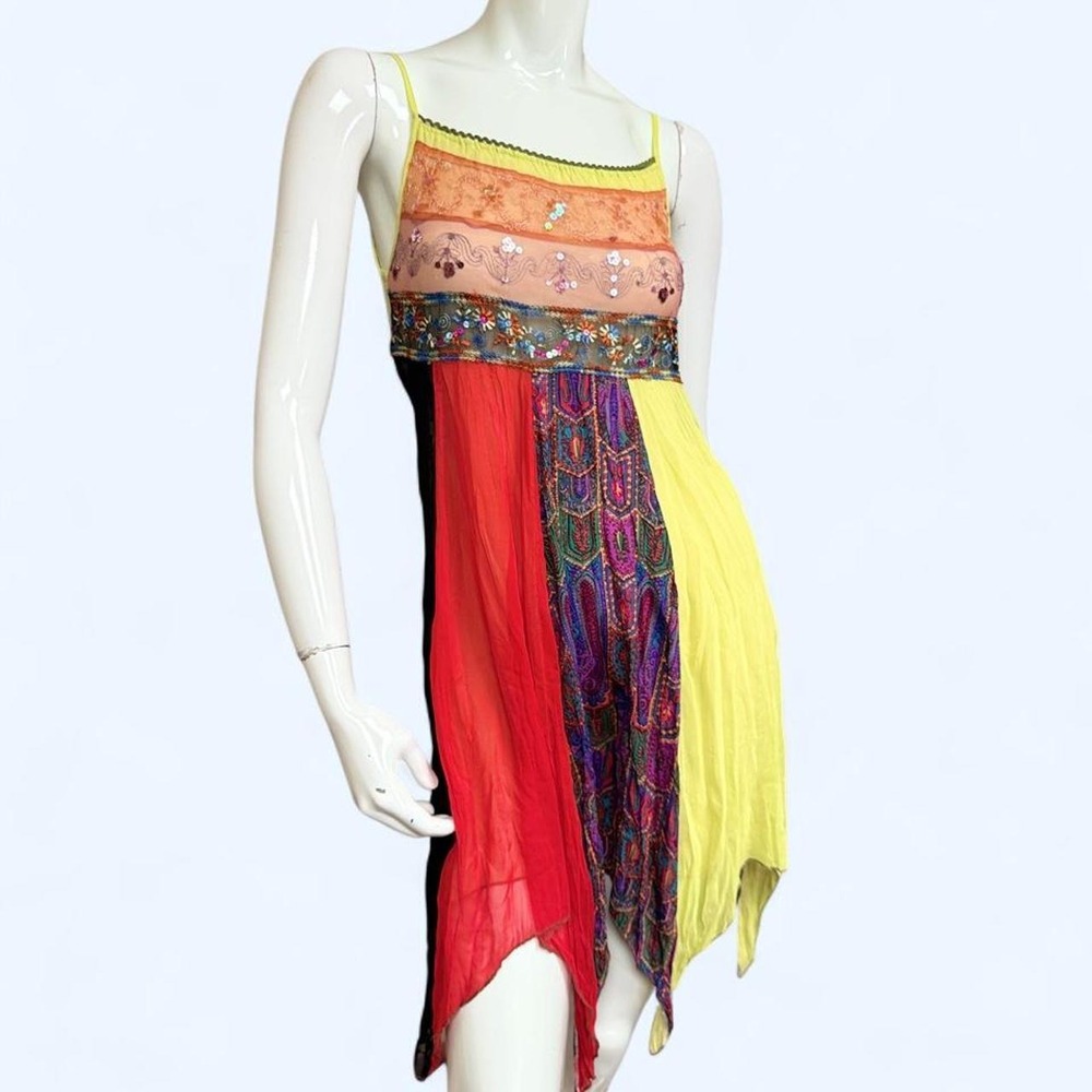 Y2K Fairycore Patchwork Handkerchief Dress Boho Pixie Festival Multi M L